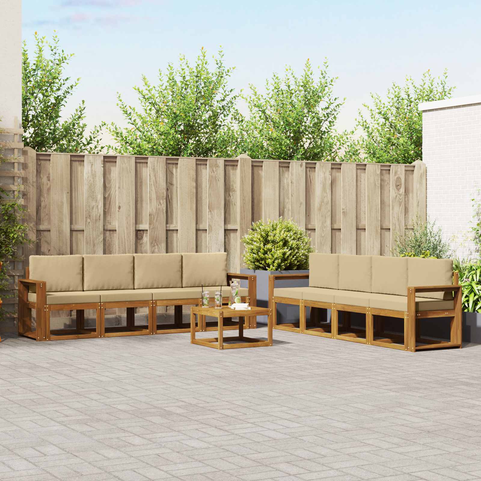 Set vanjskih sofa s jastukom 9 pcs Prirodna i bež