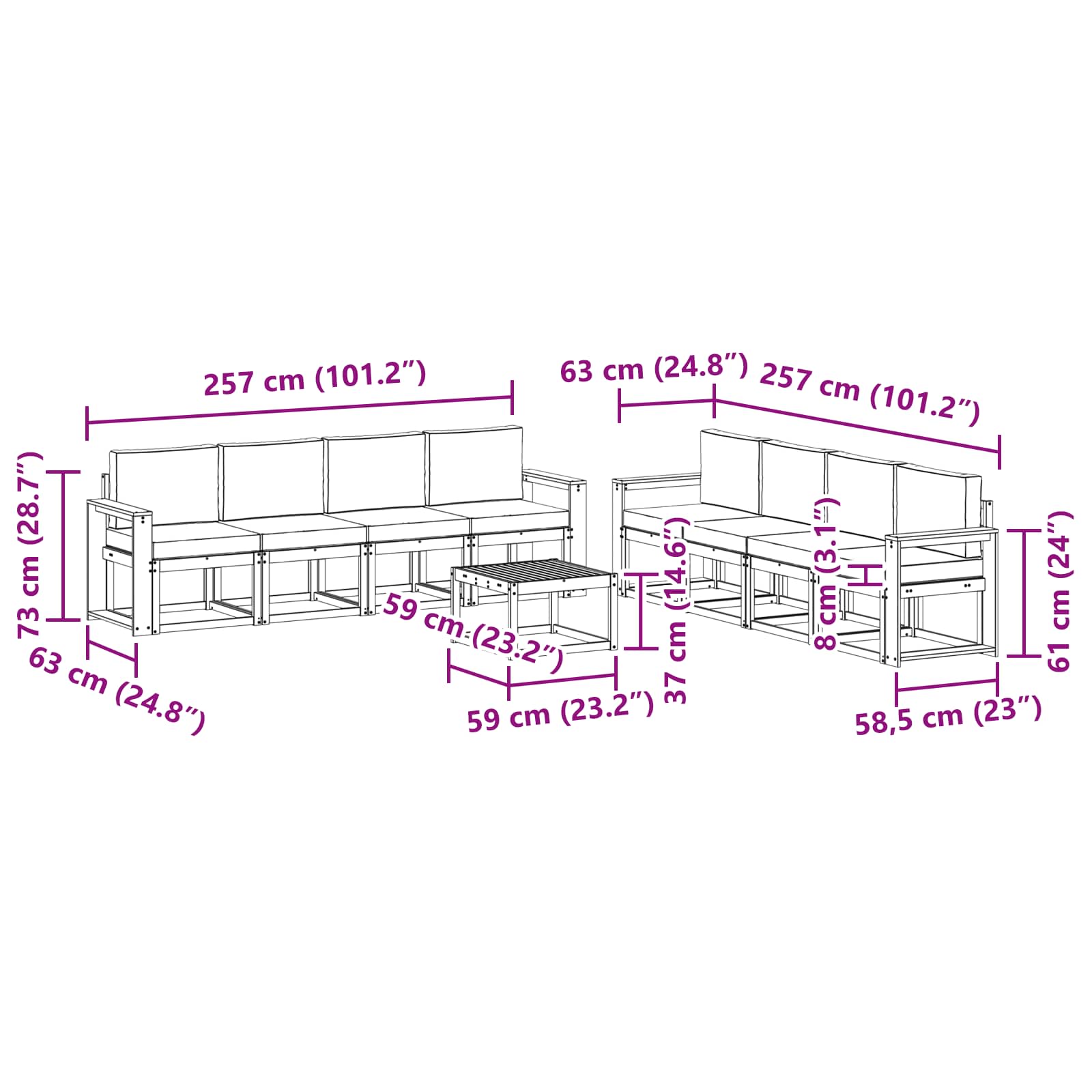 Set vanjskih sofa s jastukom 9 pcs Prirodna i bež