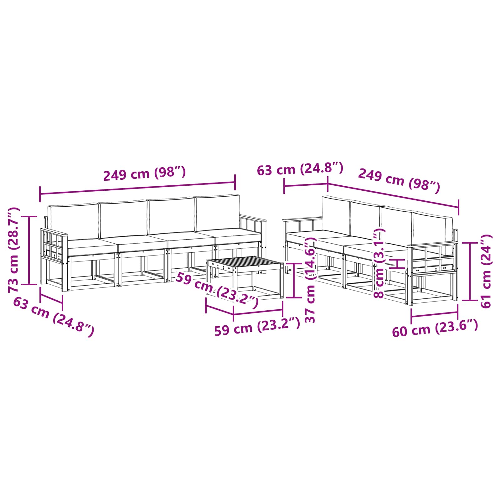 Set vanjskih sofa s jastukom 9 pcs Prirodna i bež
