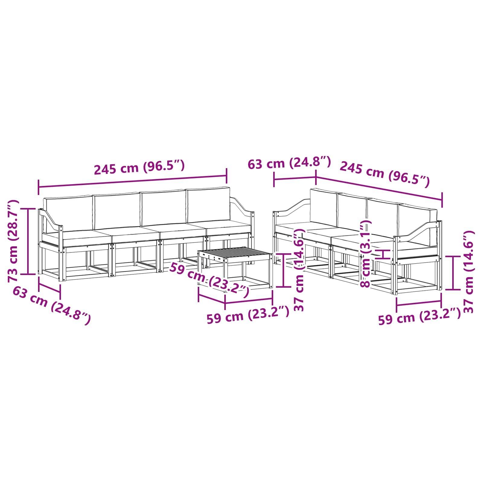Set vanjskih sofa s jastukom 9 pcs Prirodna i bež