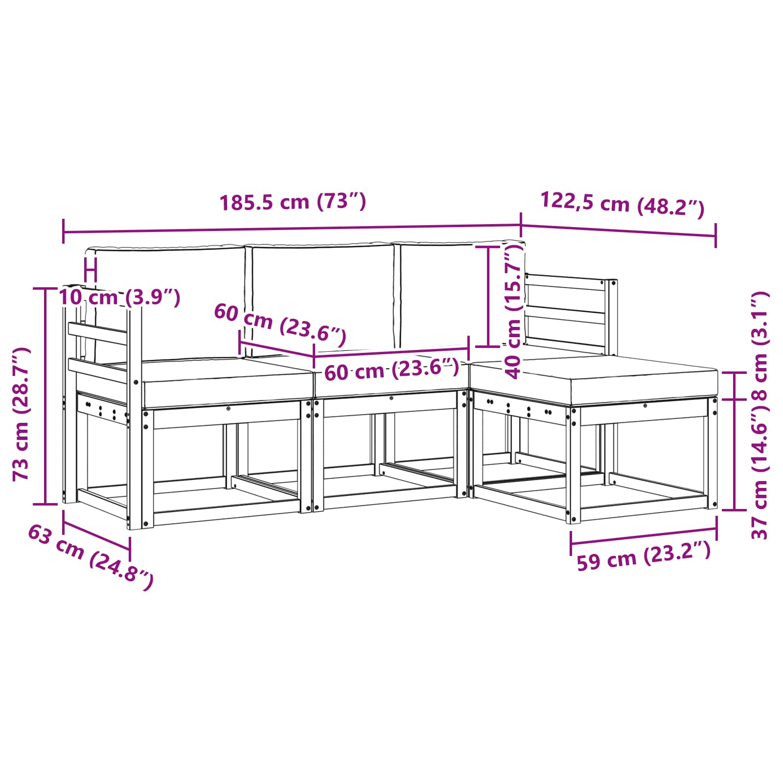 Set vanjskih sofa s jastukom 4 pcs Prirodna i bež