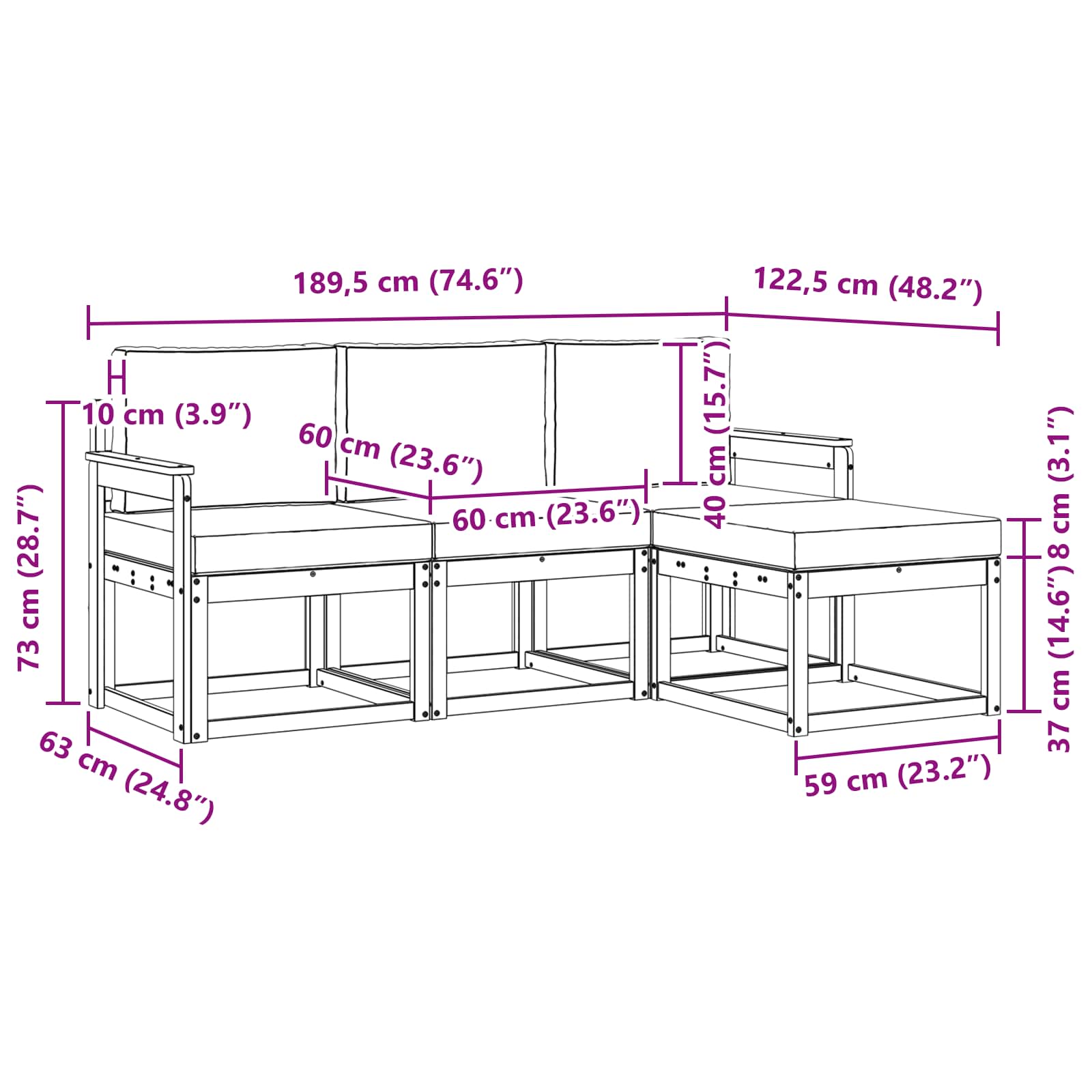 Set vanjskih sofa s jastukom 4 pcs Prirodna i bež