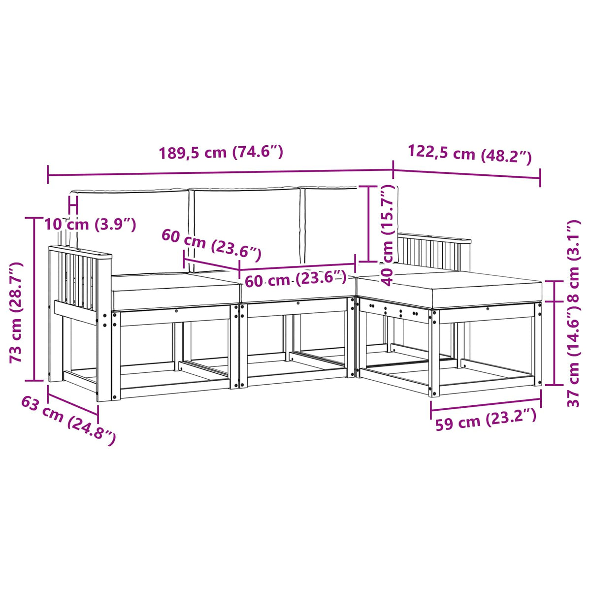 Set vanjskih sofa 4 kom. Prirodna i krem Smeđa 189,5 x 122,5 x 73 cm
