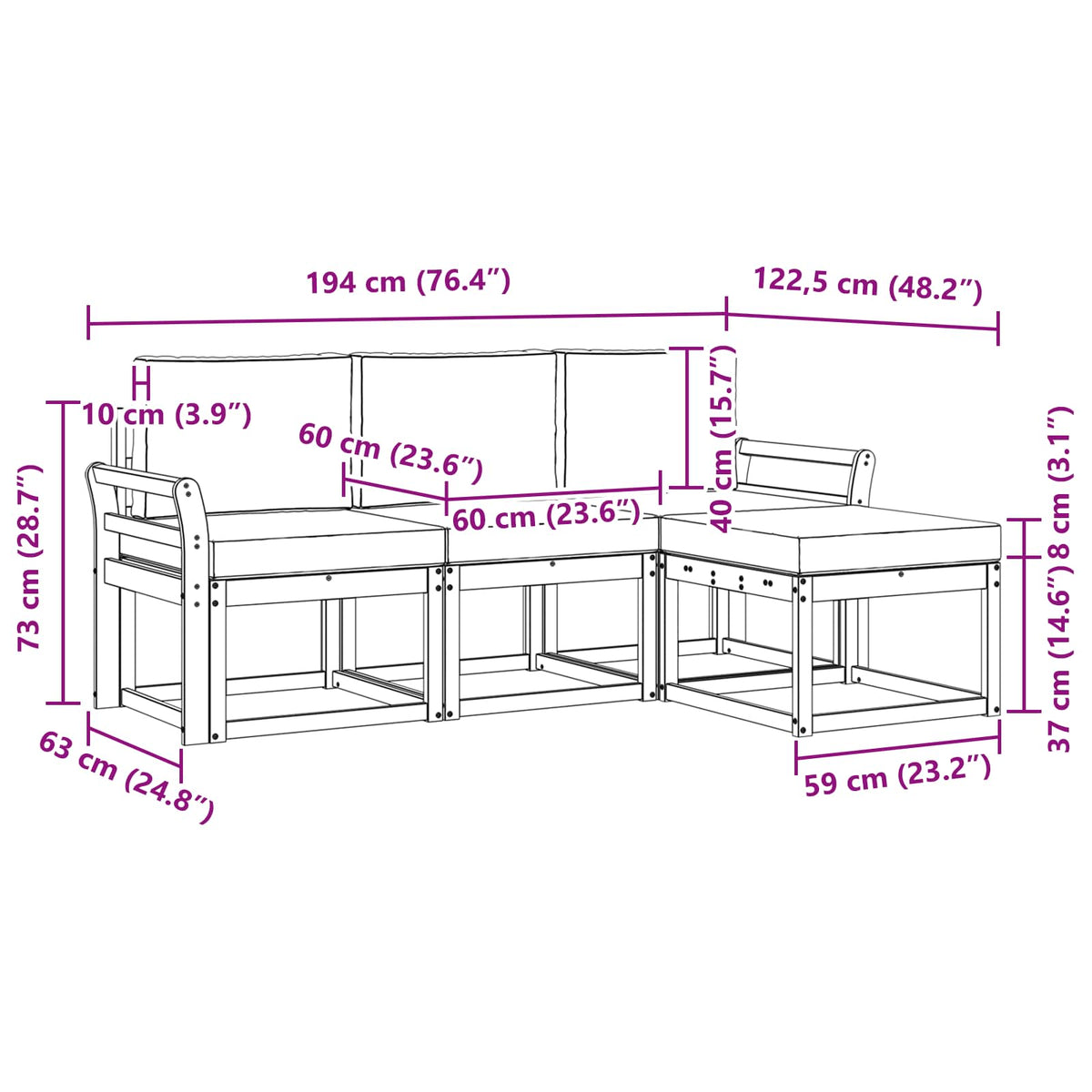 Set vanjskih sofa 4 kom. Prirodna i antracit Smeđa 194 x 122,5 x 73 cm