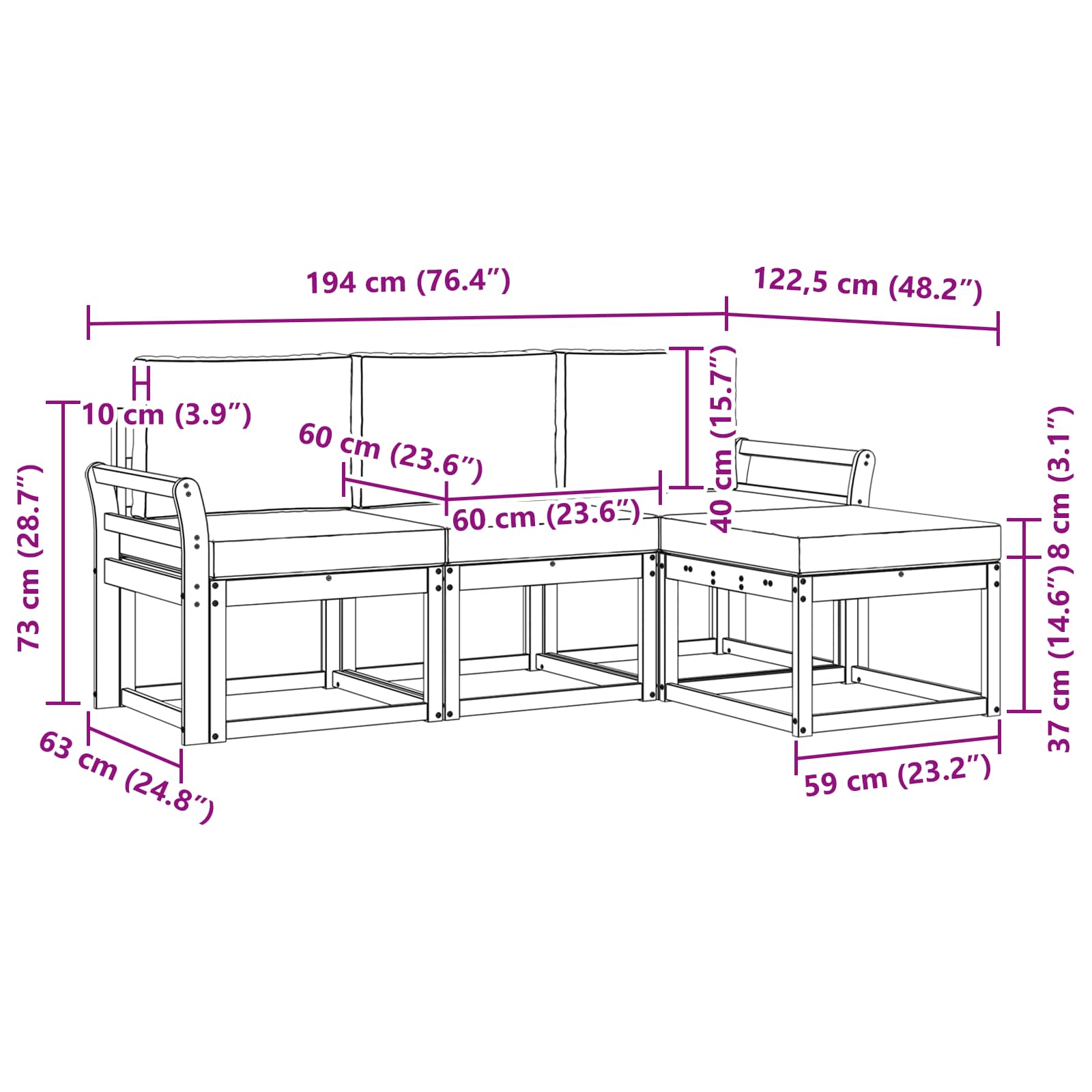 Set vanjskih sofa s jastukom 4 pcs Prirodna i bež