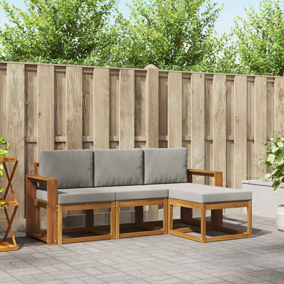 Set vanjskih sofa 4 kom. Prirodna i svijetlo siva Smeđa 197,5 x 63 x 73 cm