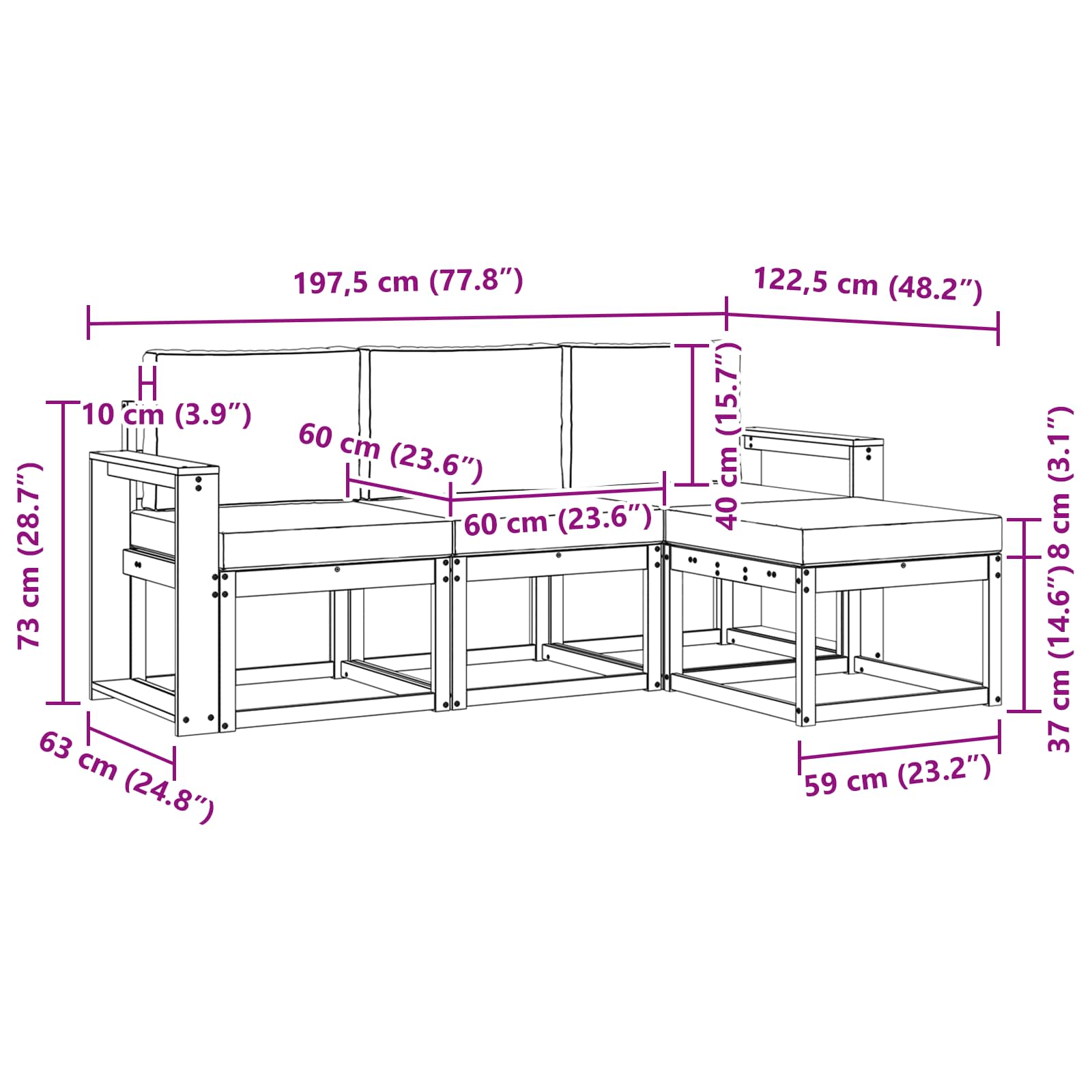 Set vanjskih sofa s jastukom 4 pcs Prirodna i bež