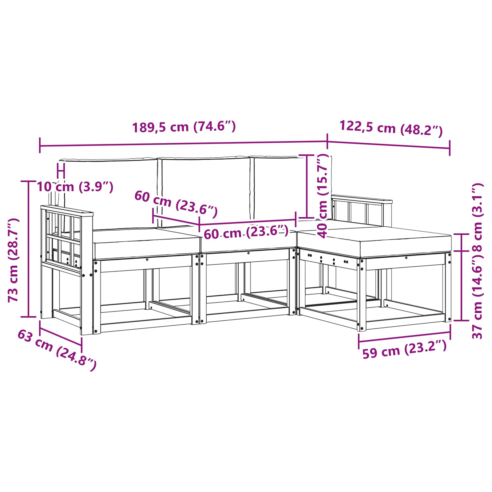 Set vanjskih sofa s jastukom 4 pcs Prirodna i bež