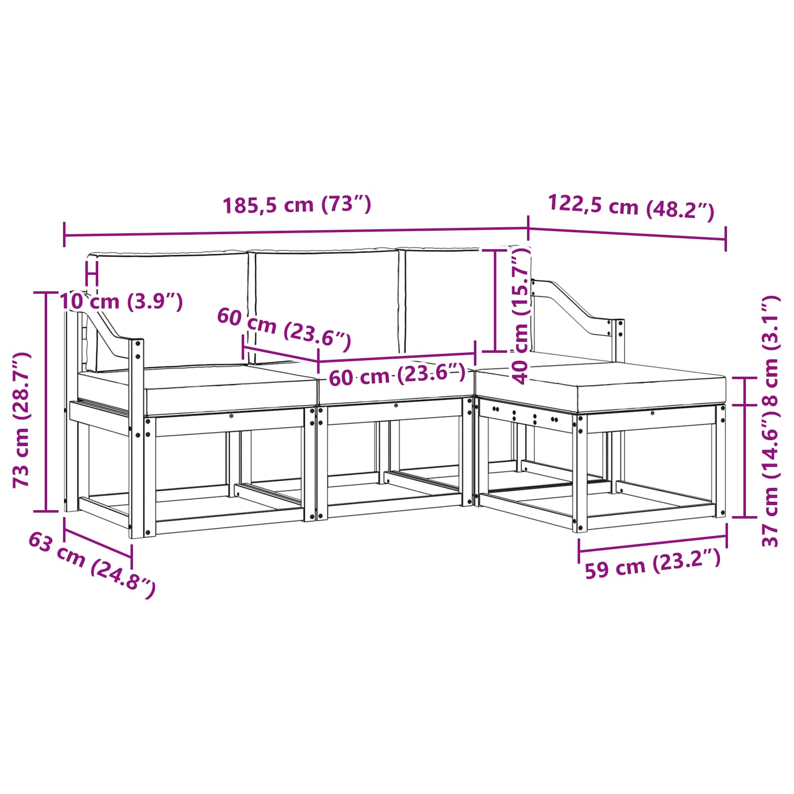 Set vanjskih sofa s jastukom 4 pcs Prirodna i bež