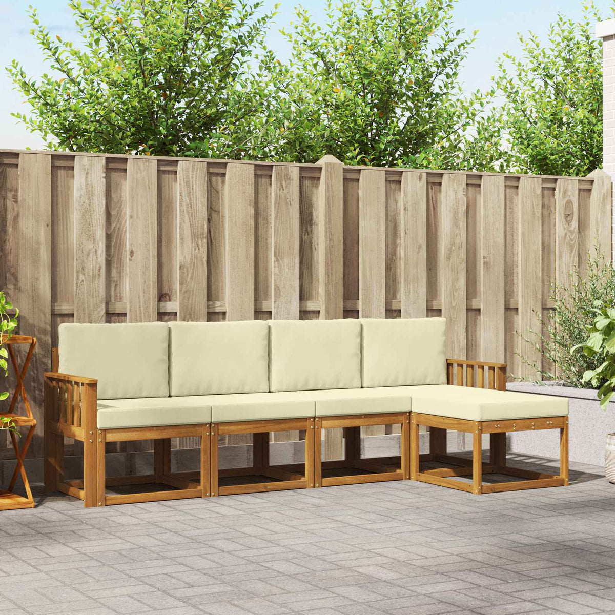 Set vanjskih sofa 5 kom. Prirodna i krem Smeđa 249 x 122,5 x 73 cm