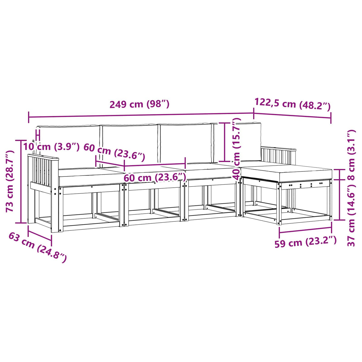 Set vanjskih sofa 5 kom. Prirodna i antracit Smeđa 249 x 122,5 x 73 cm