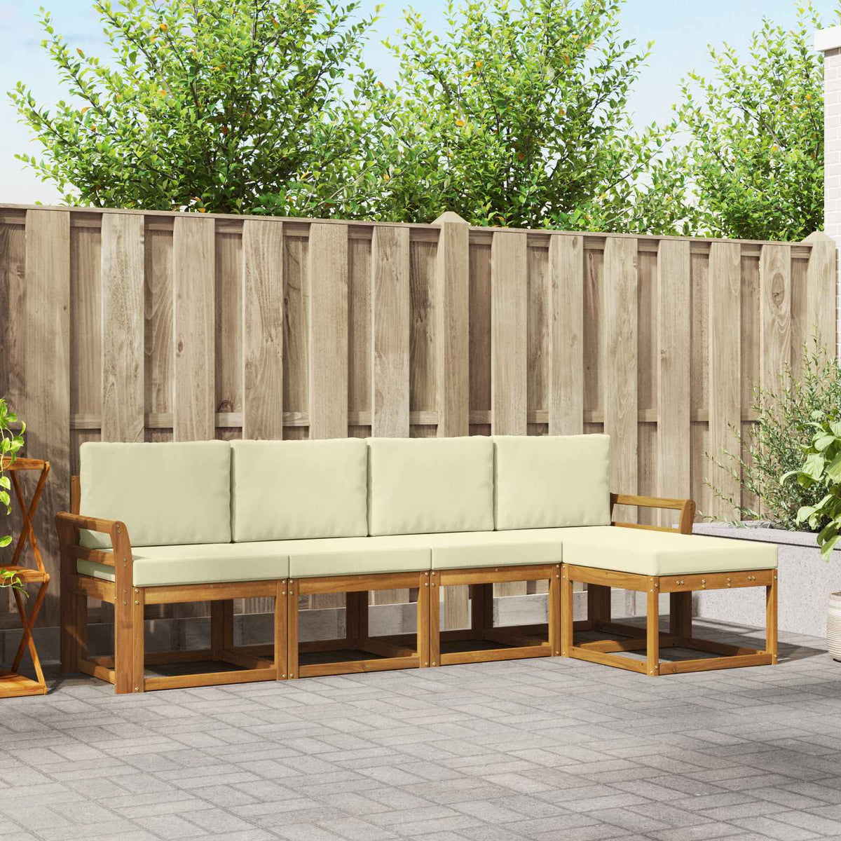 Set vanjskih sofa 5 kom. Prirodna i krem Smeđa 253 x 122,5 x 73 cm