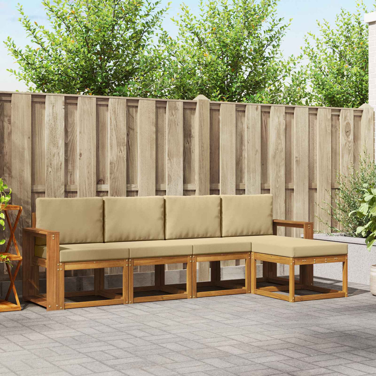 Set vanjskih sofa 5 kom. Prirodna i bež Smeđa 257 x 63 x 73 cm