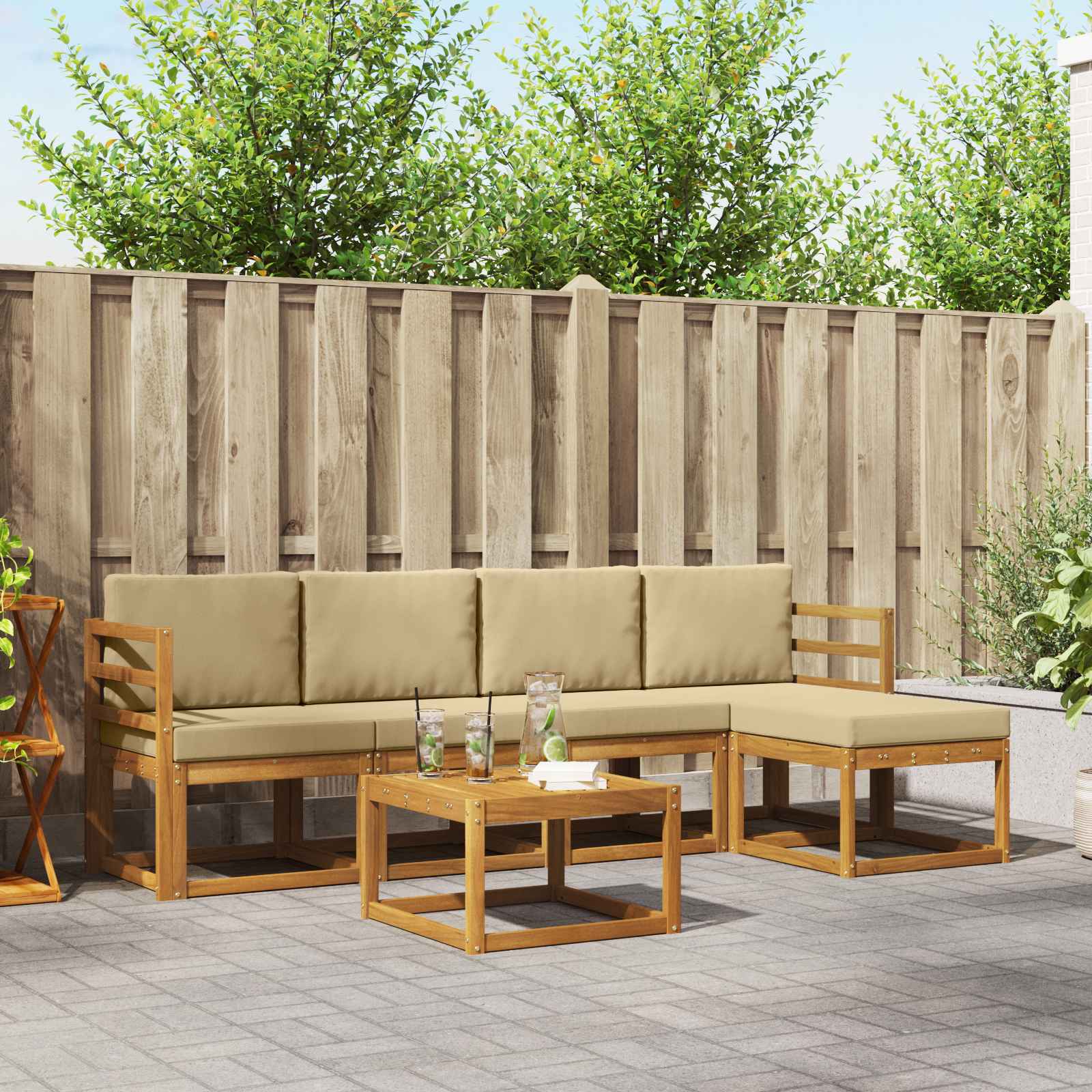 Set vanjskih sofa s jastukom 6 pcs Prirodna i bež