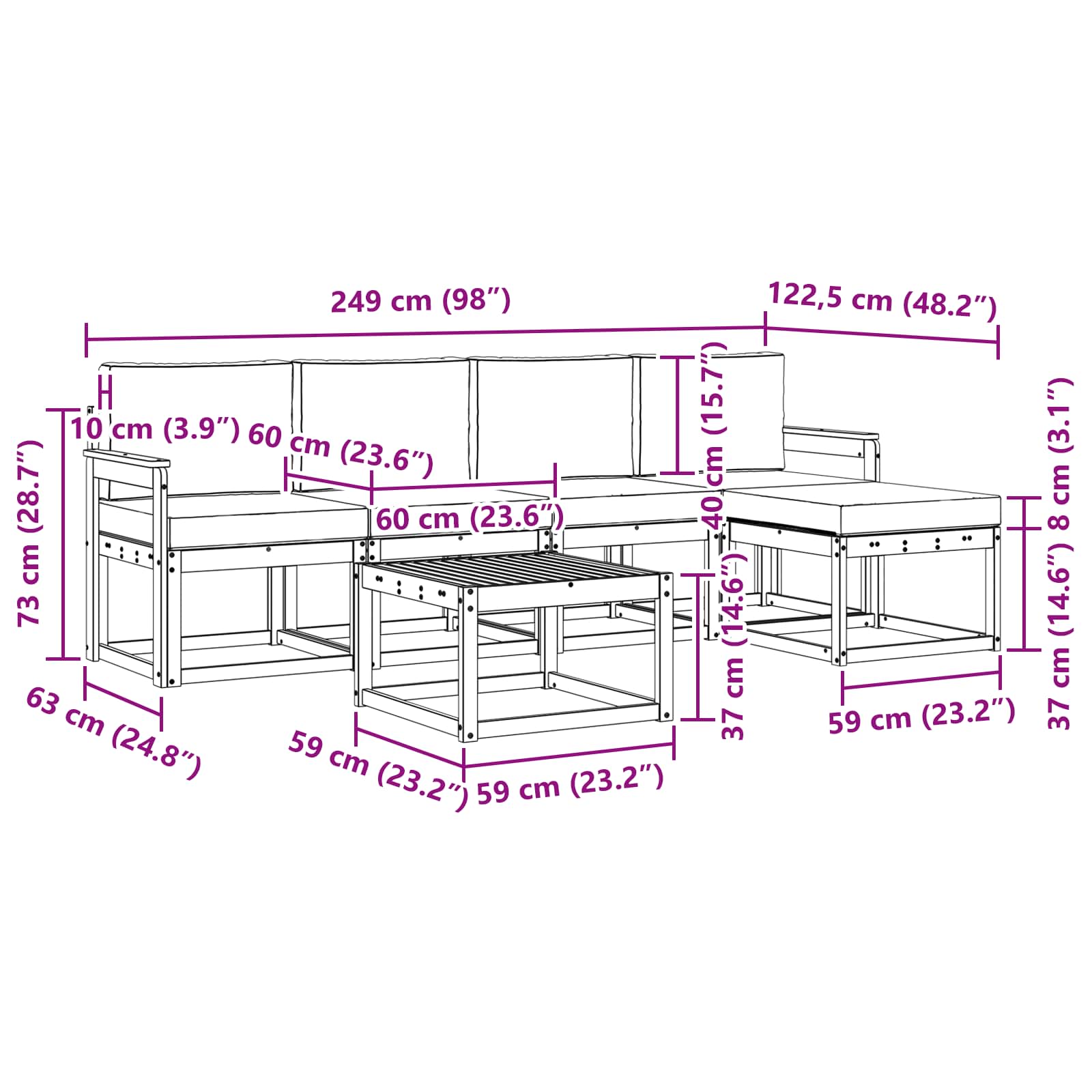 Set vanjskih sofa s jastukom 6 pcs Prirodna i antracit
