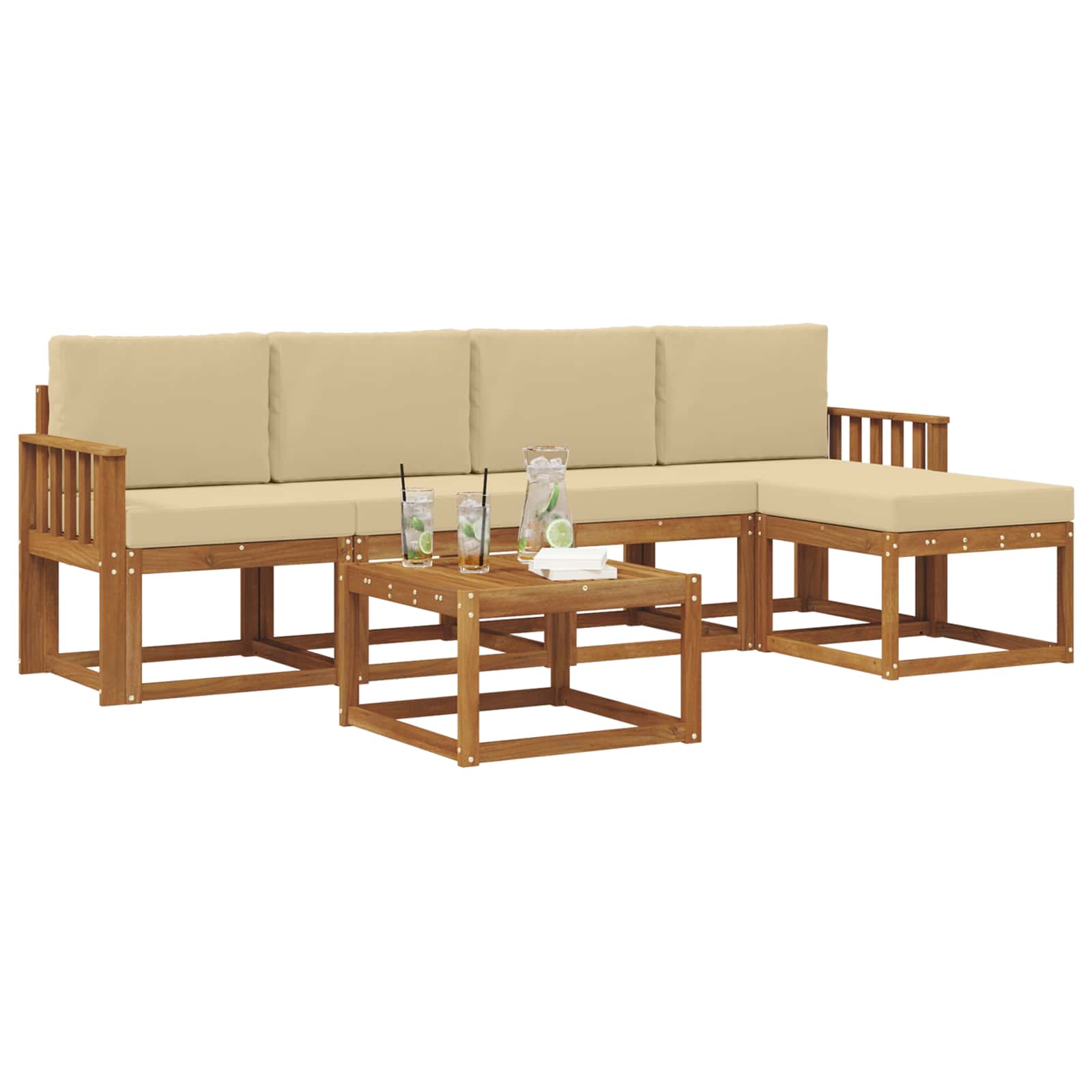 Set vanjskih sofa s jastukom 6 pcs Prirodna i bež