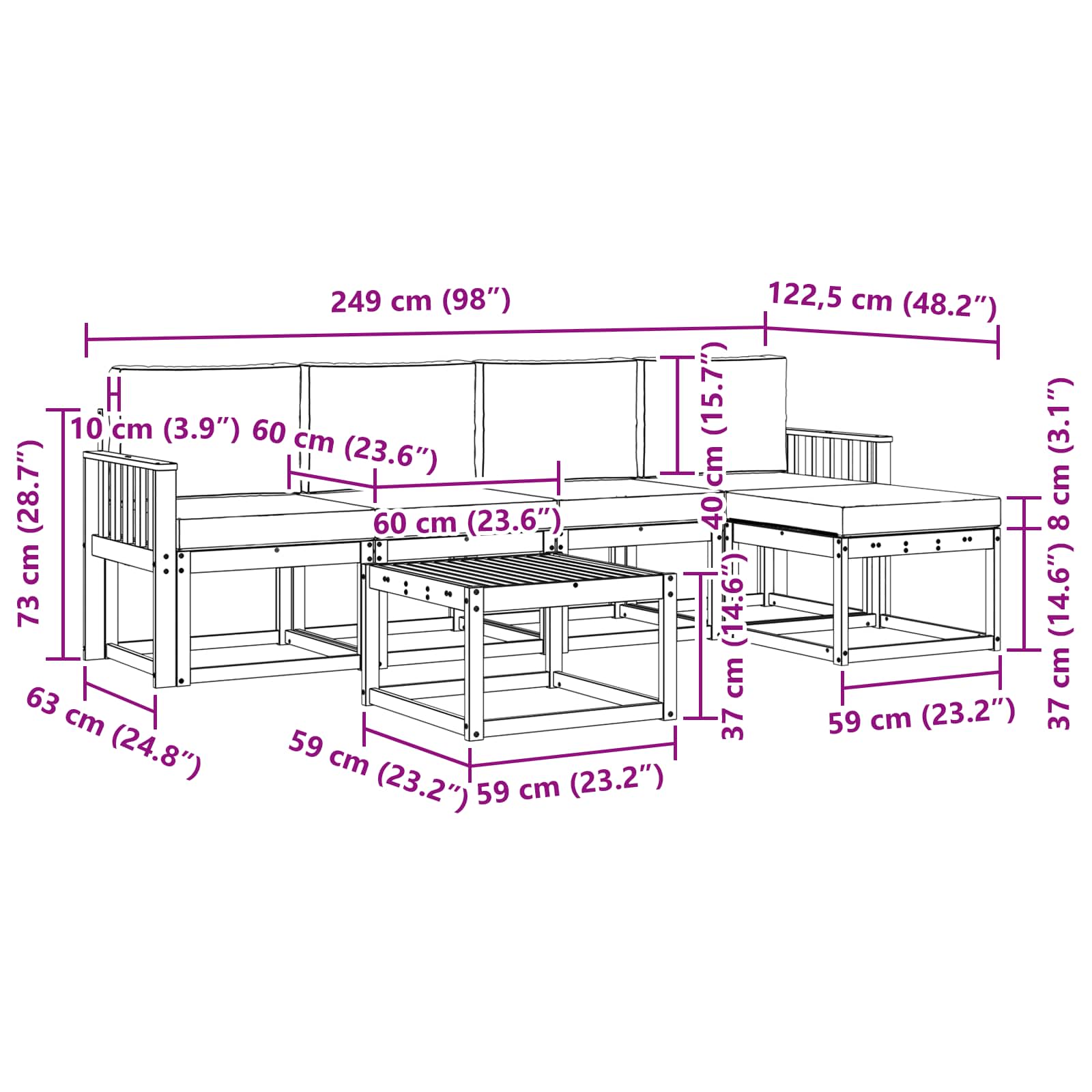 Set vanjskih sofa s jastukom 6 pcs Prirodna i bež