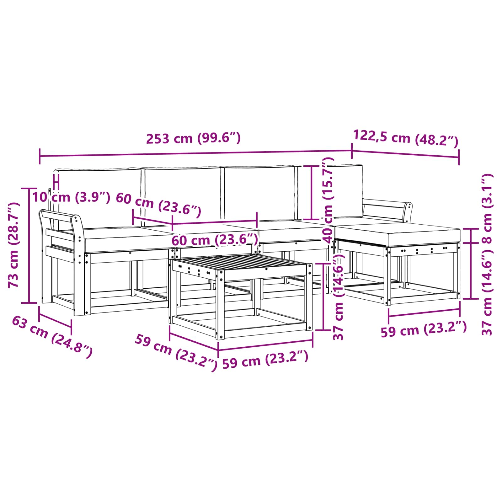 Set vanjskih sofa s jastukom 6 pcs Prirodna i bež