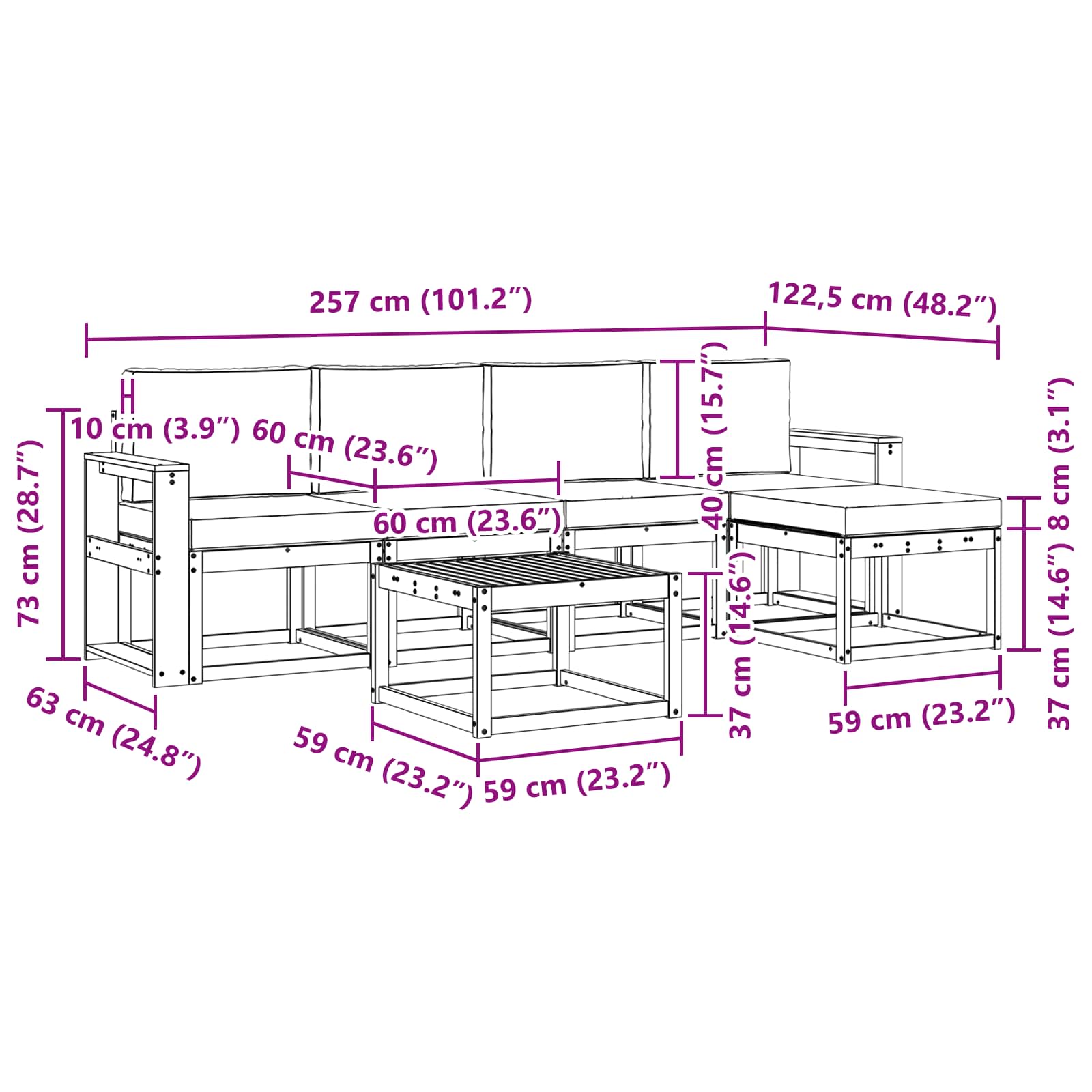 Set vanjskih sofa s jastukom 6 pcs Prirodna i antracit