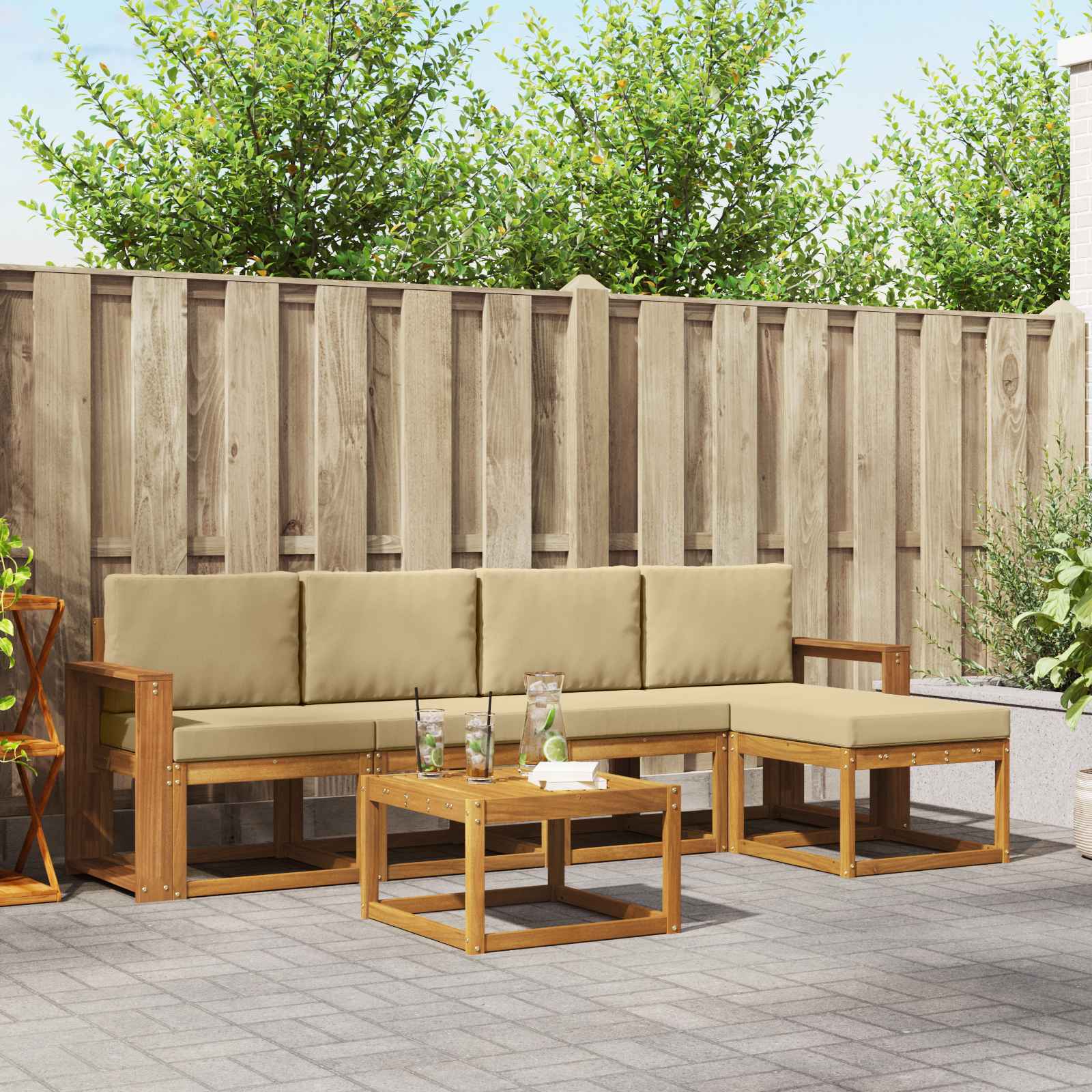 Set vanjskih sofa s jastukom 6 pcs Prirodna i bež