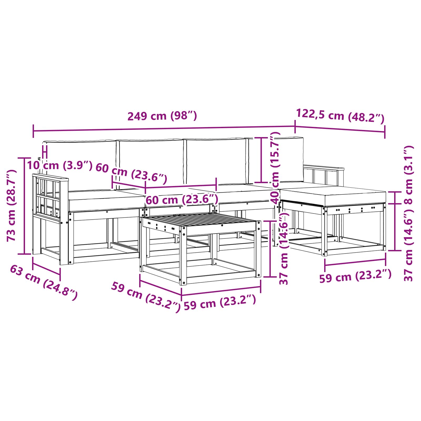 Set vanjskih sofa s jastukom 6 pcs Prirodna i antracit