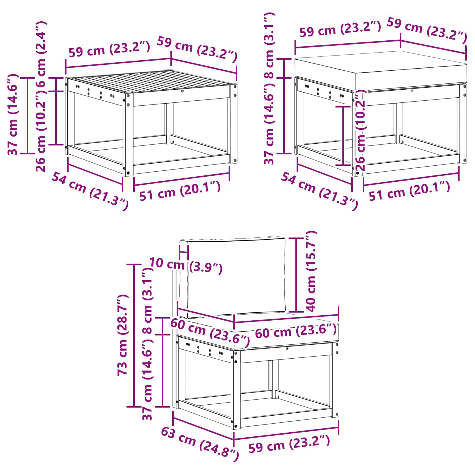 Set vanjskih sofa s jastukom 6 pcs Prirodna i antracit