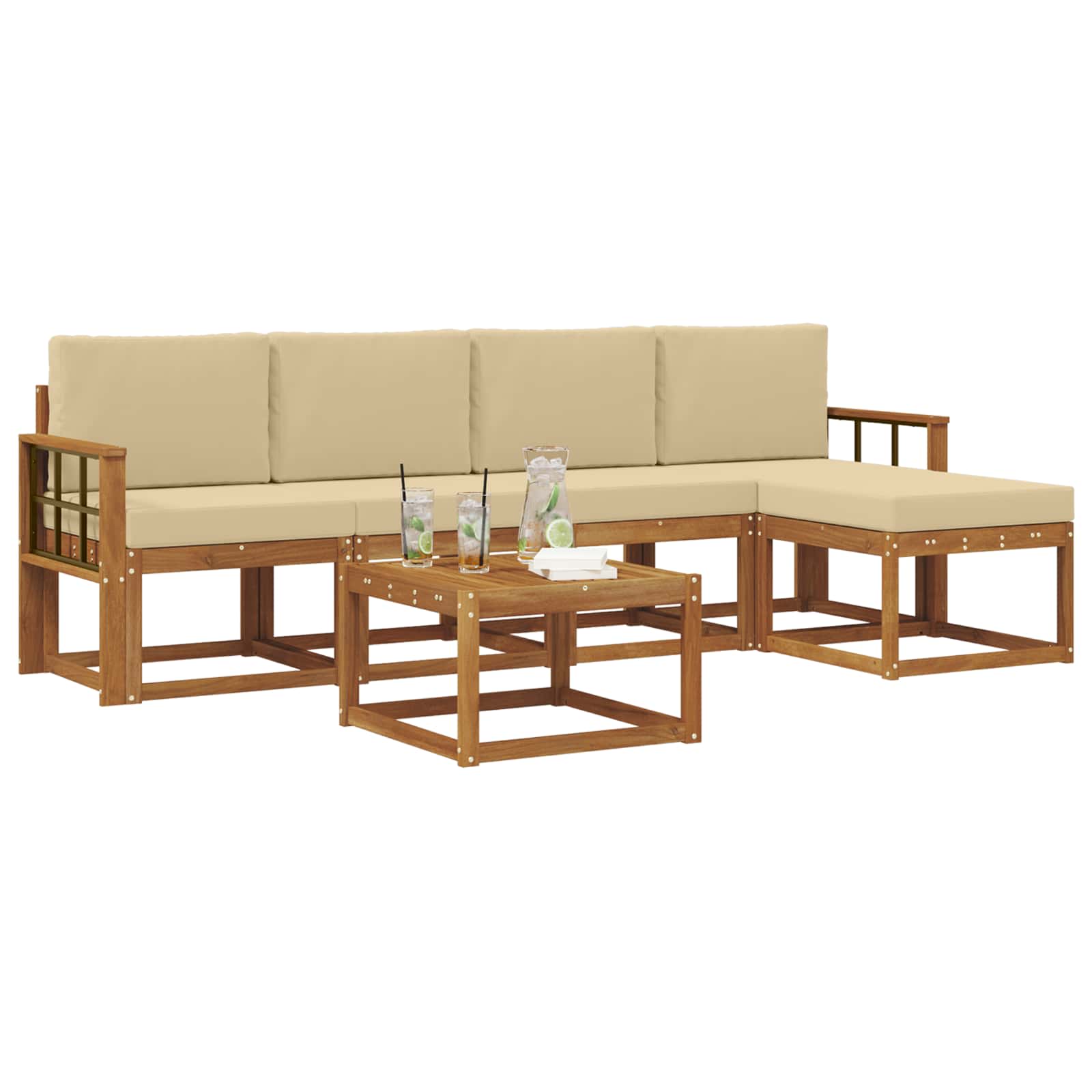 Set vanjskih sofa s jastukom 6 pcs Prirodna i bež