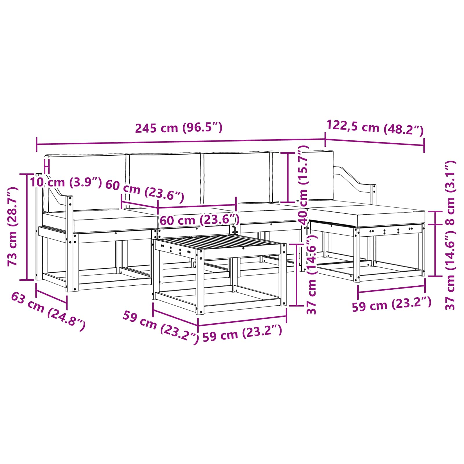 Set vanjskih sofa s jastukom 6 pcs Prirodna i antracit
