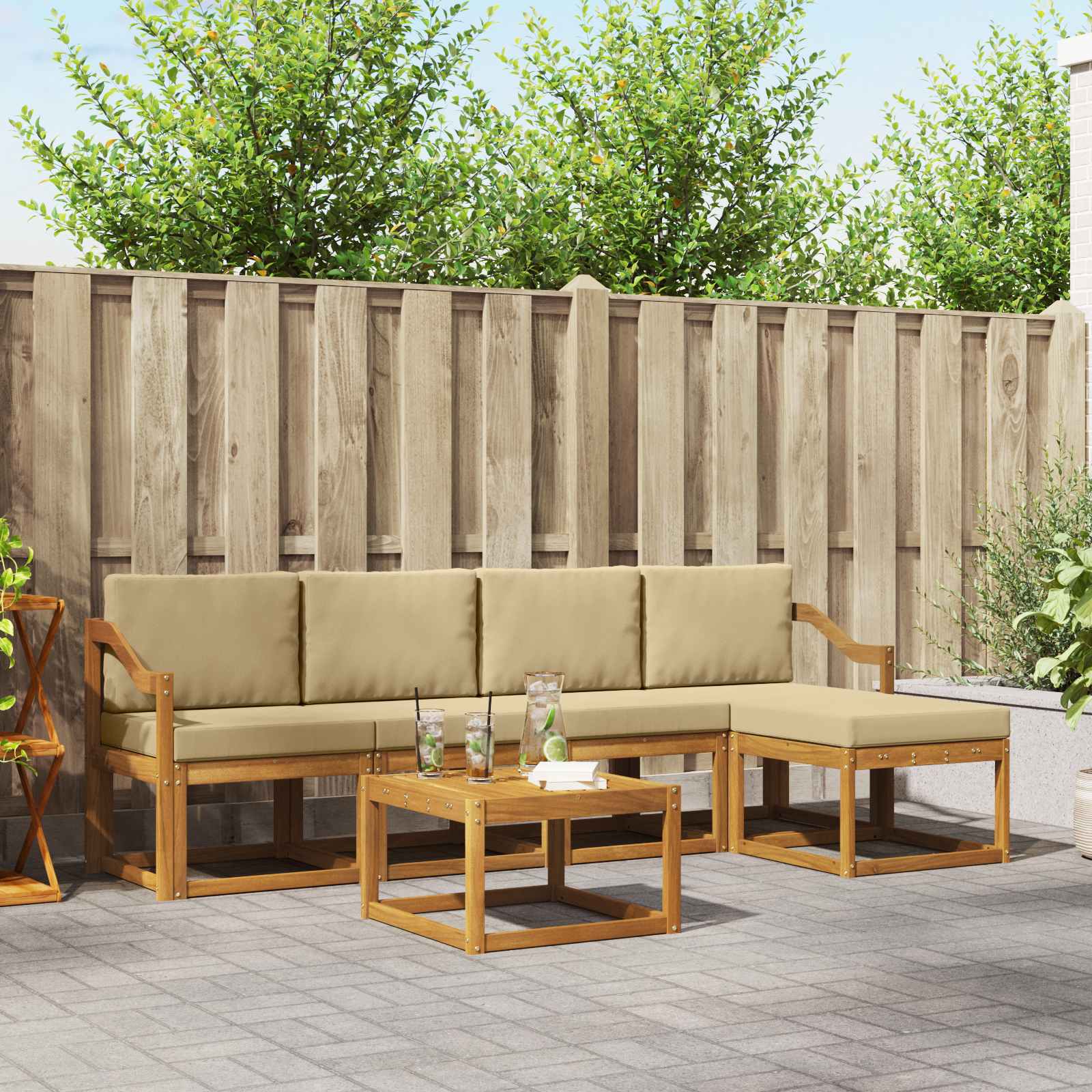 Set vanjskih sofa s jastukom 6 pcs Prirodna i bež