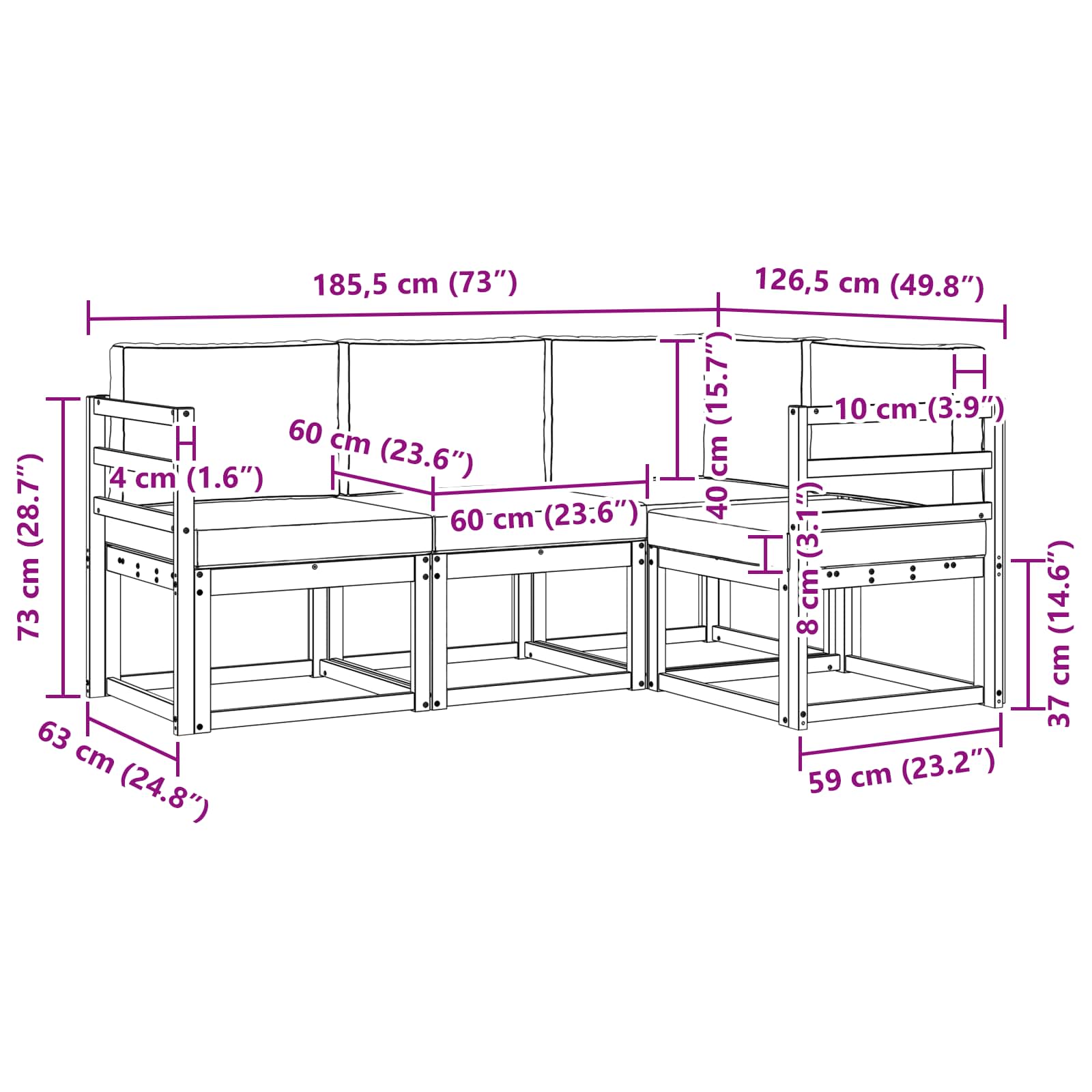 Set vanjskih sofa s jastukom 4 pcs Prirodna i bež