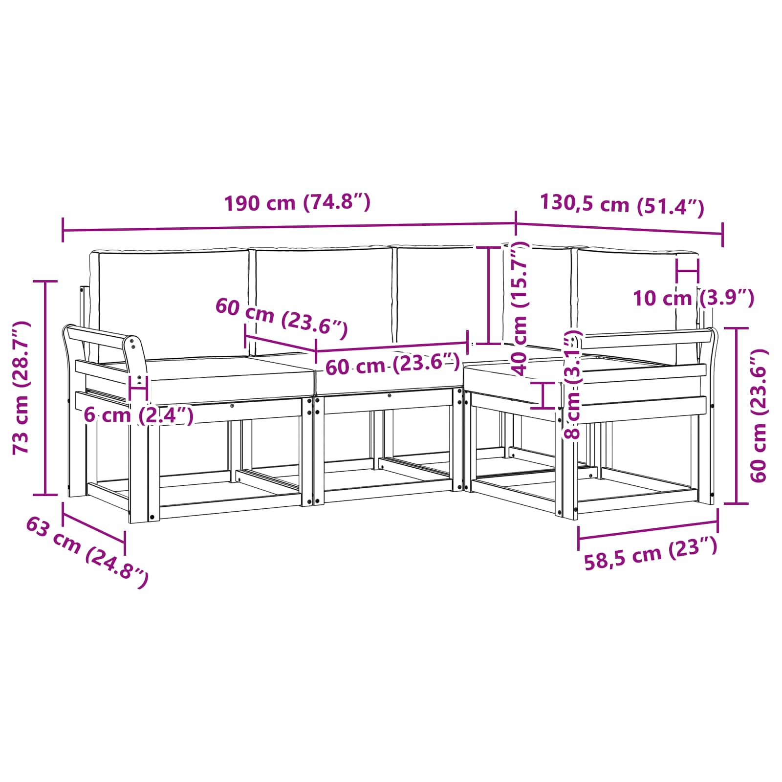 Set vanjskih sofa s jastukom 4 pcs Prirodna i bež
