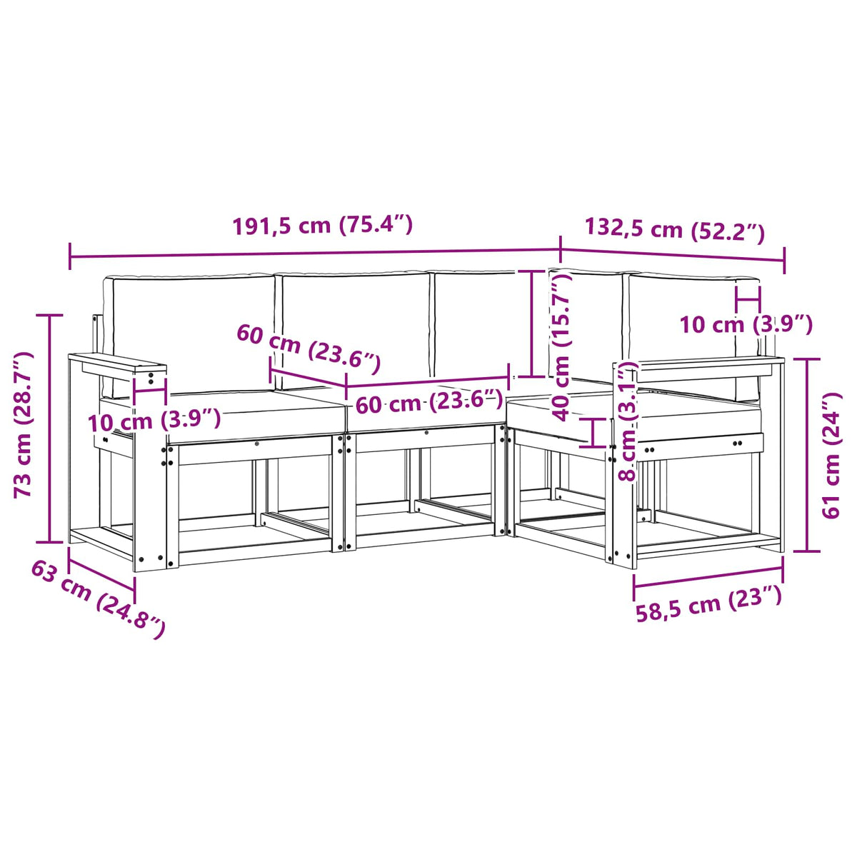 Set vanjskih sofa 4 kom. Prirodna i krem Smeđa 191,5 x 132,5 x 73 cm