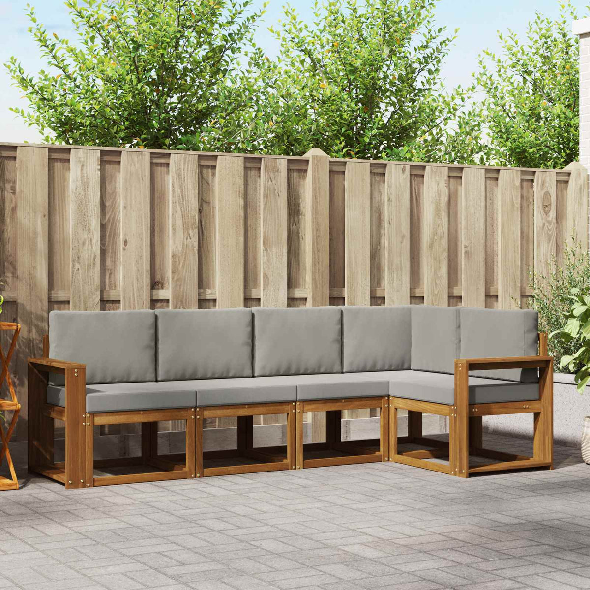 Set vanjskih sofa 5 kom. Prirodna i svijetlo siva Smeđa 251 x 132,5 x 73 cm