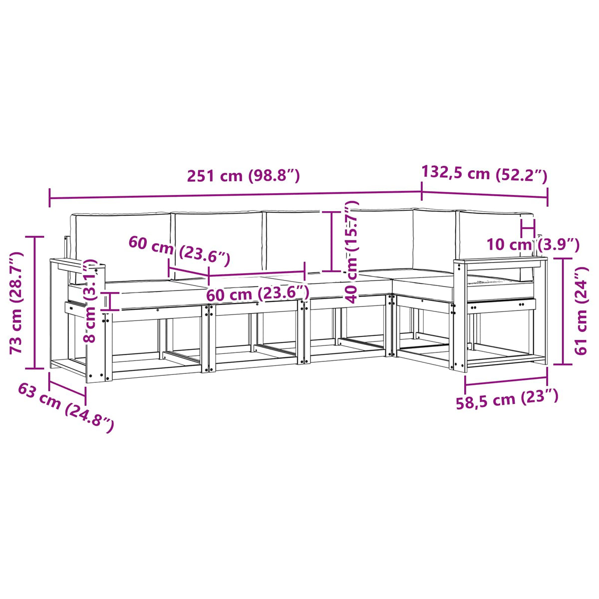 Set vanjskih sofa 5 kom. Prirodna i svijetlo siva Smeđa 251 x 132,5 x 73 cm