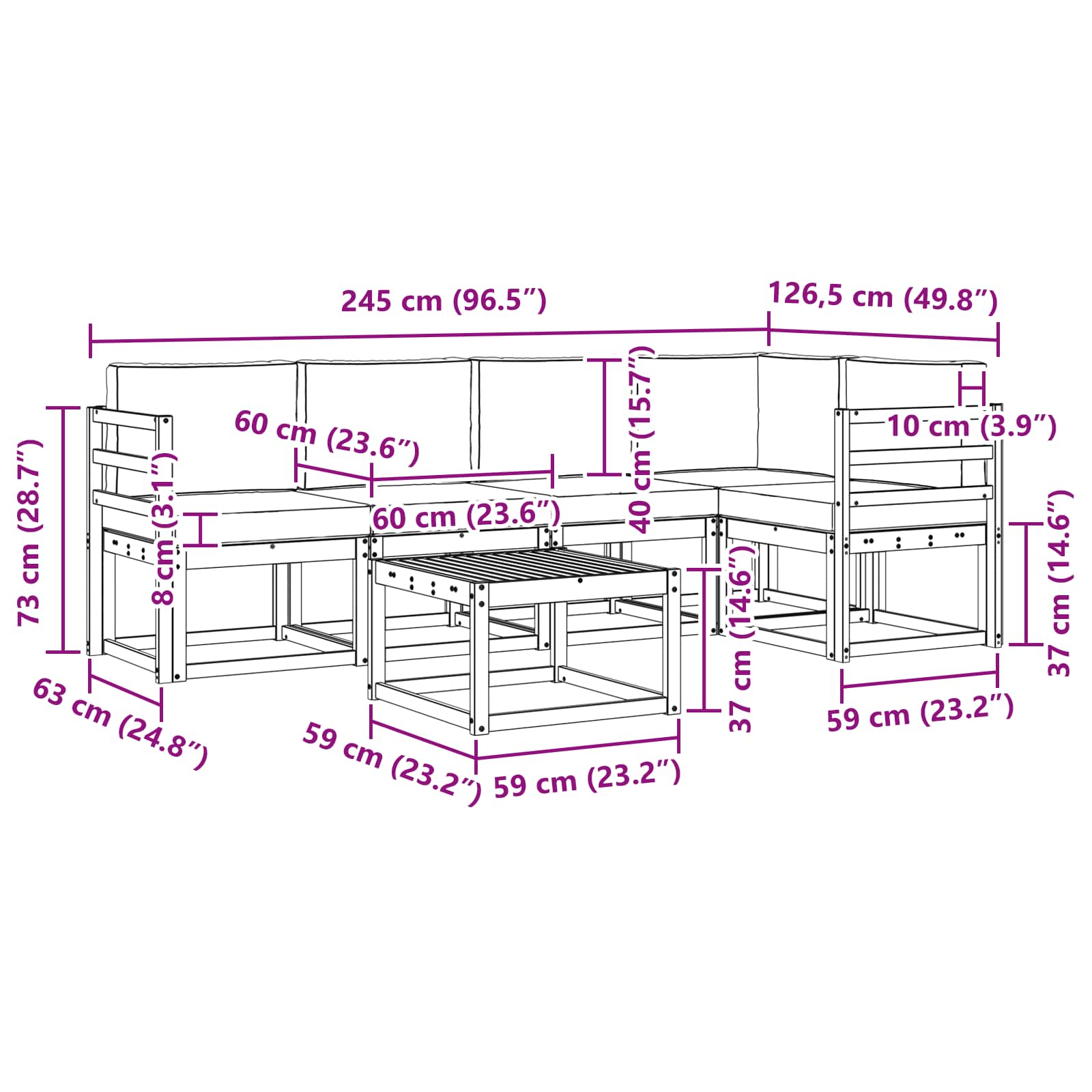 Set vanjskih sofa s jastukom 6 pcs Prirodna i antracit