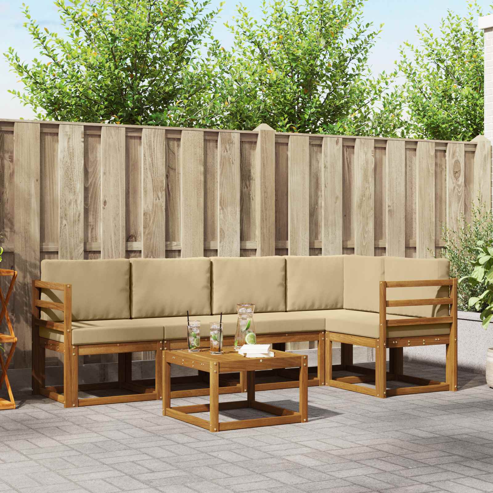 Set vanjskih sofa s jastukom 6 pcs Prirodna i bež