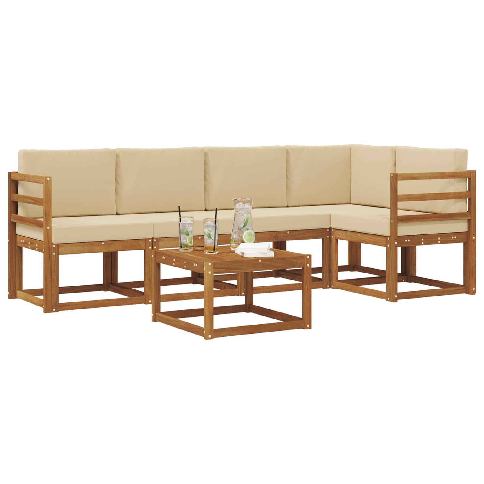 Set vanjskih sofa s jastukom 6 pcs Prirodna i bež