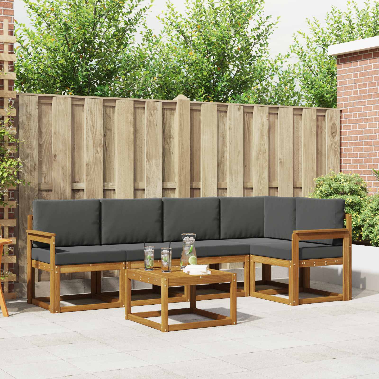 Set vanjskih sofa s jastukom 6 pcs Prirodna i antracit