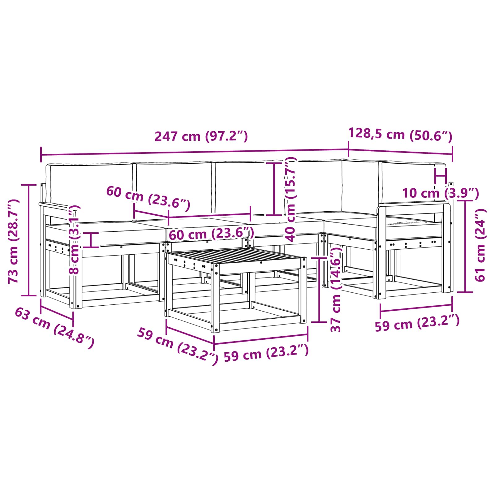 Set vanjskih sofa s jastukom 6 pcs Prirodna i bež