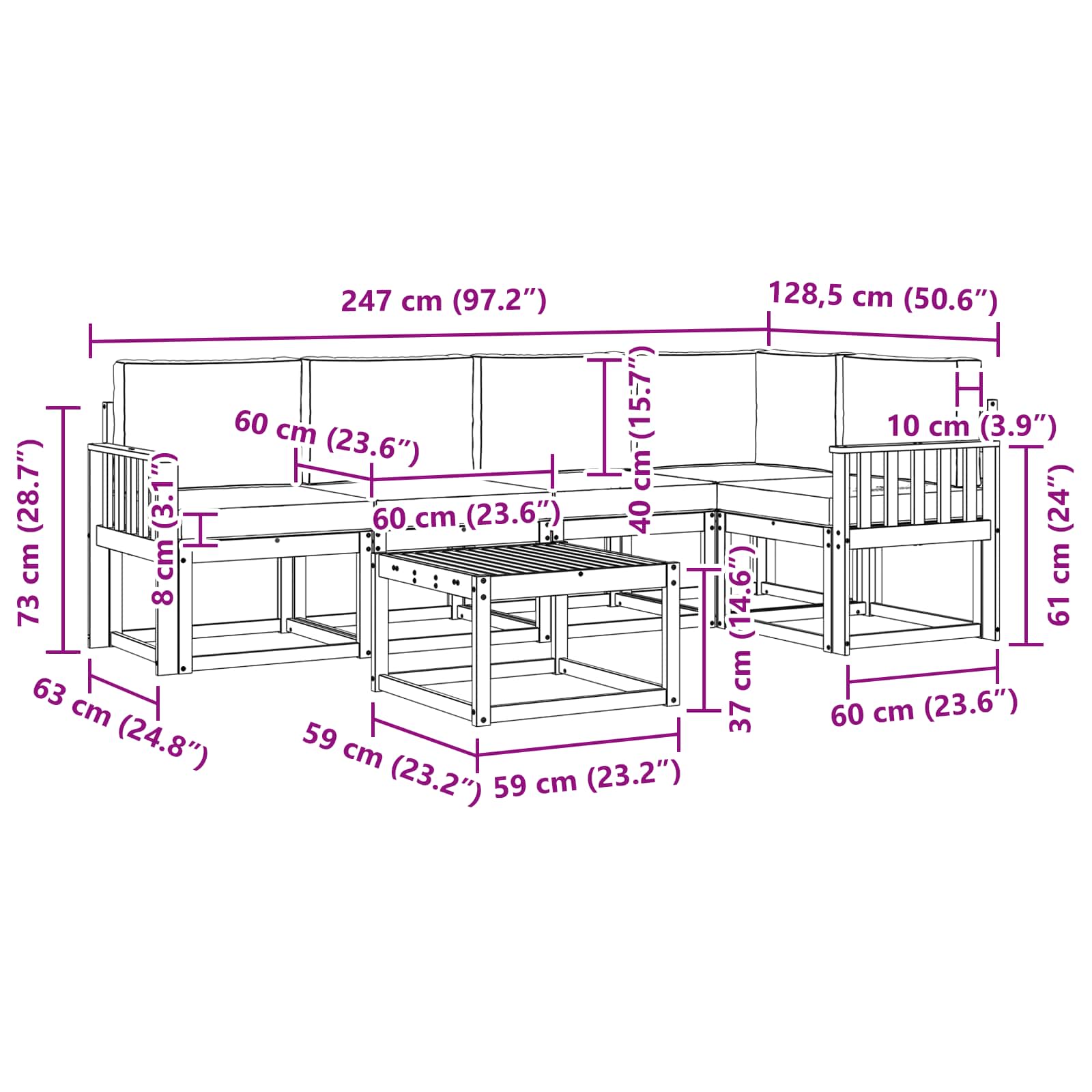 Set vanjskih sofa s jastukom 6 pcs Prirodna i antracit