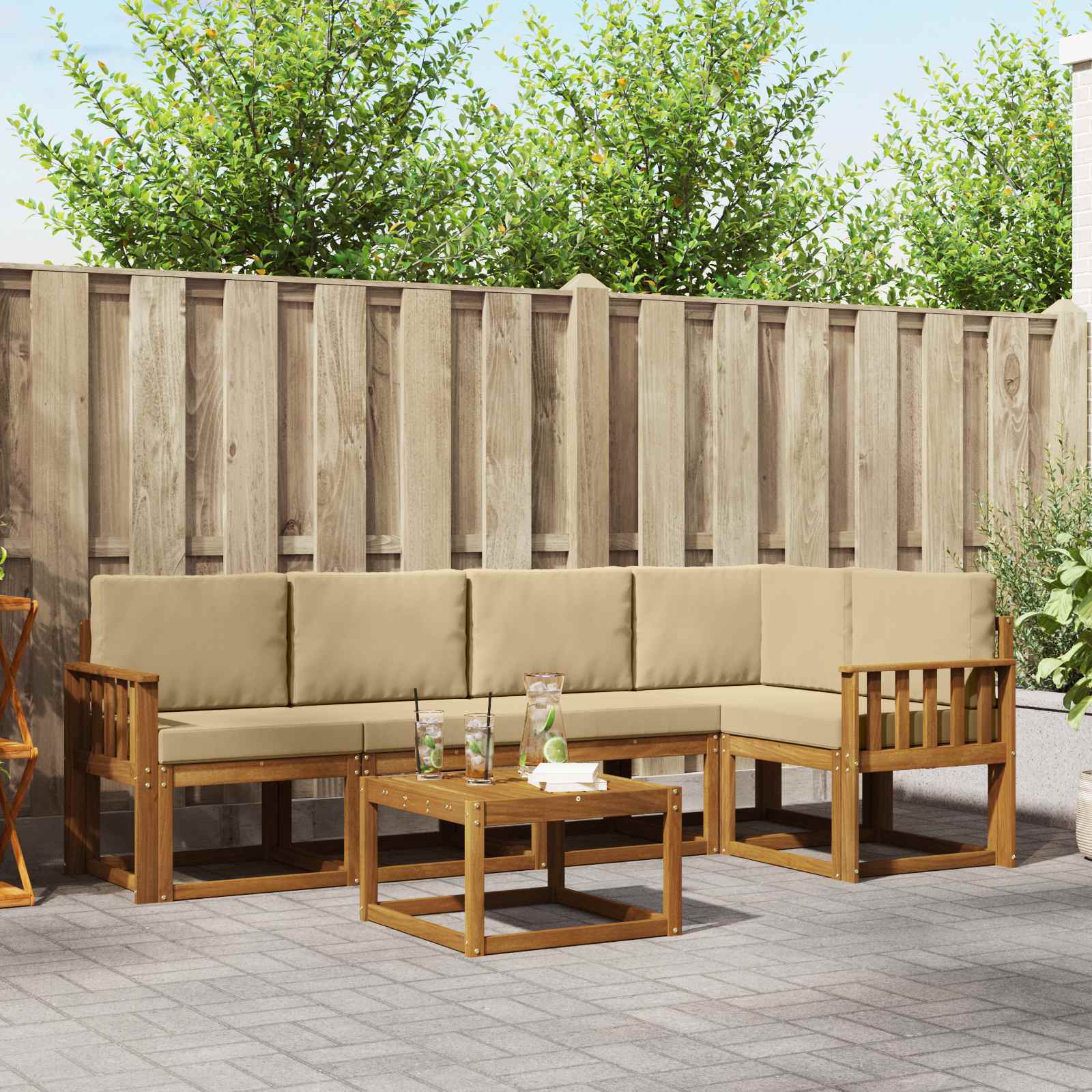 Set vanjskih sofa s jastukom 6 pcs Prirodna i bež