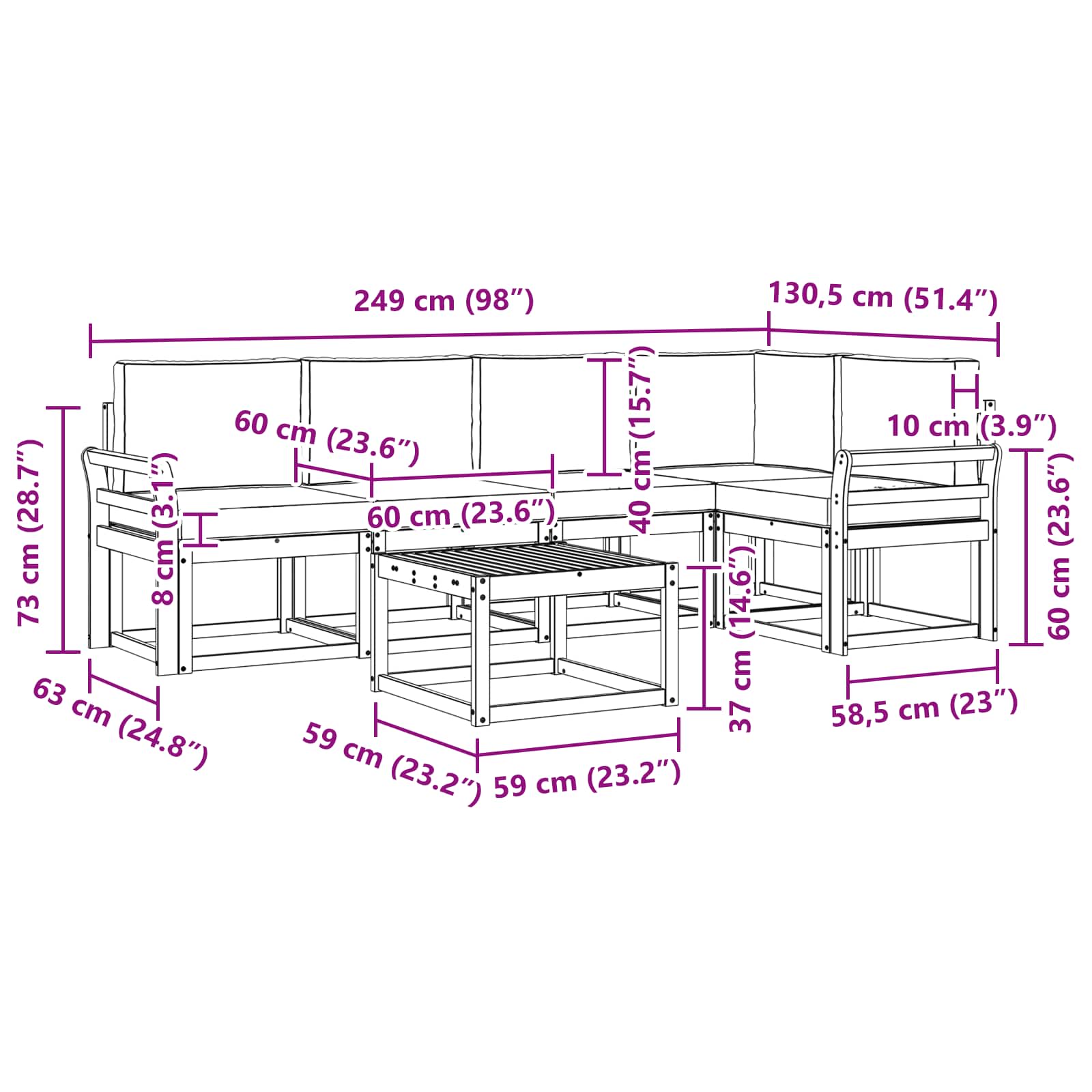 Set vanjskih sofa s jastukom 6 pcs Prirodna i antracit