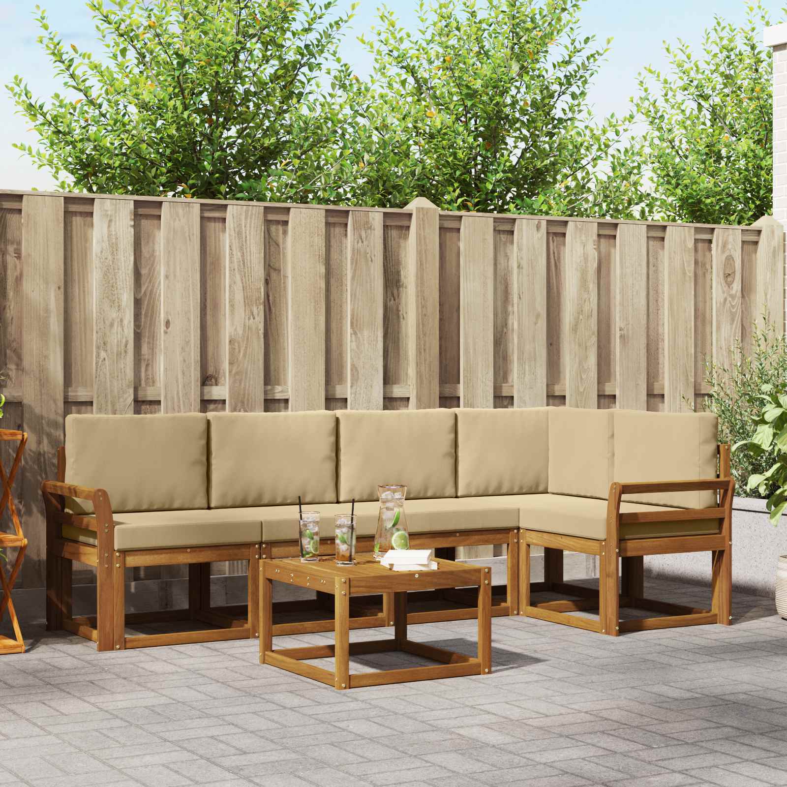 Set vanjskih sofa s jastukom 6 pcs Prirodna i bež