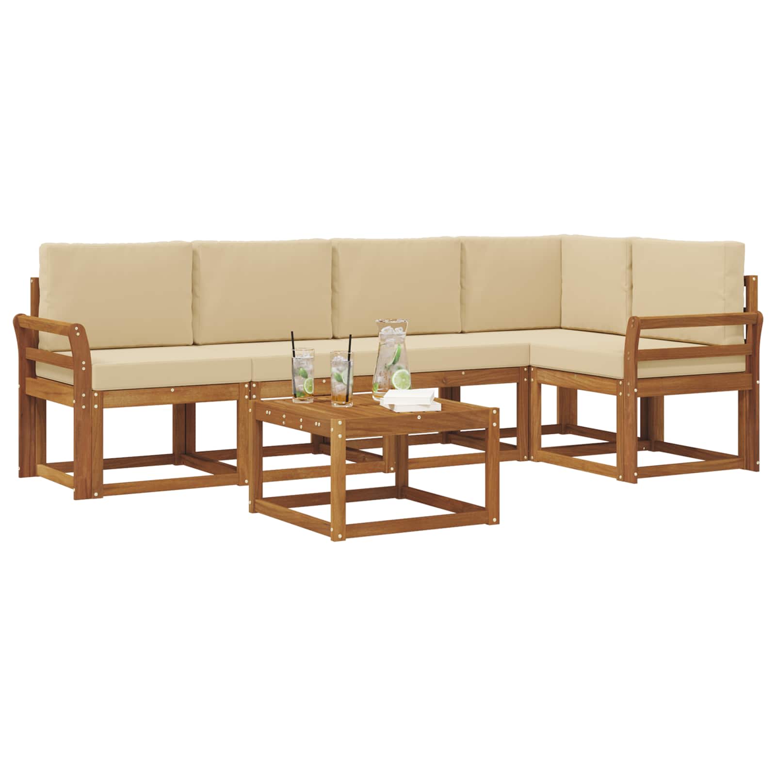 Set vanjskih sofa s jastukom 6 pcs Prirodna i bež