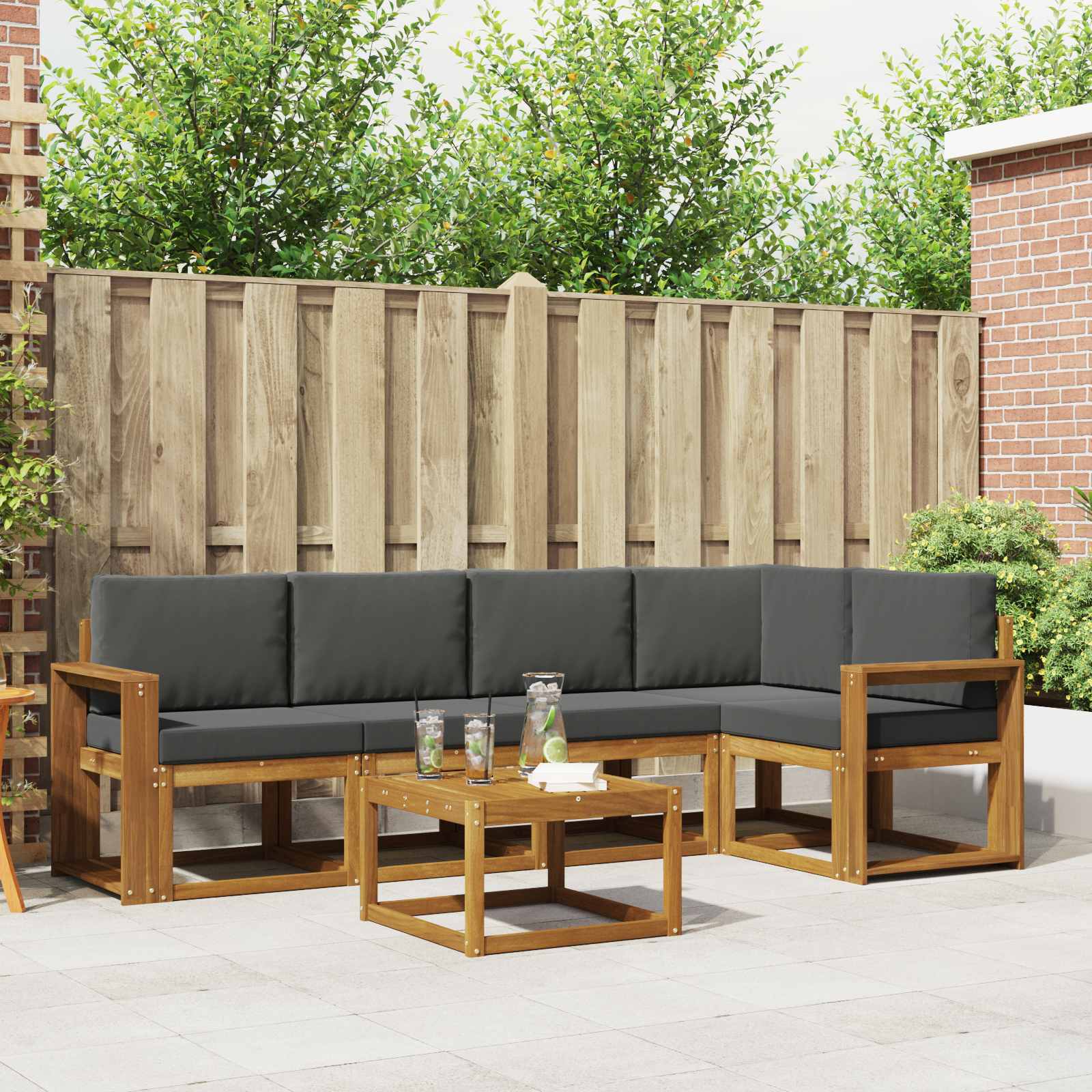 Set vanjskih sofa s jastukom 6 pcs Prirodna i antracit
