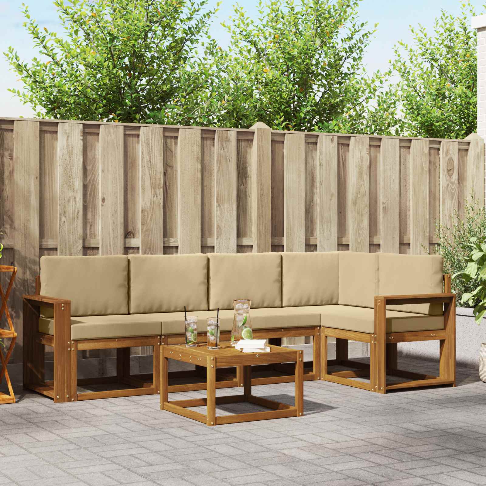 Set vanjskih sofa s jastukom 6 pcs Prirodna i bež