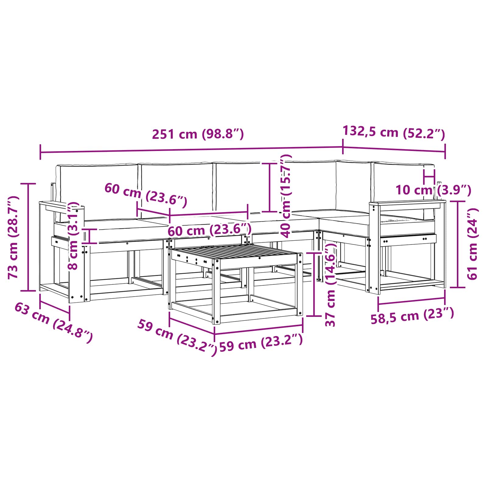 Set vanjskih sofa s jastukom 6 pcs Prirodna i bež