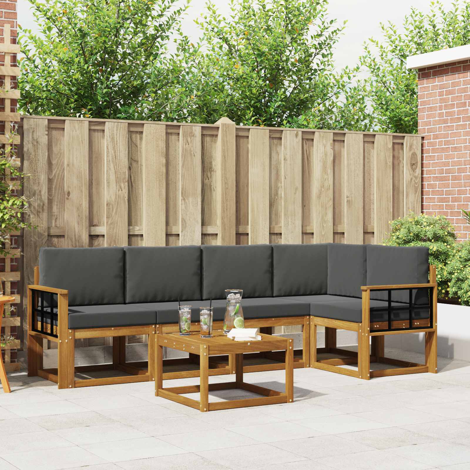 Set vanjskih sofa s jastukom 6 pcs Prirodna i antracit