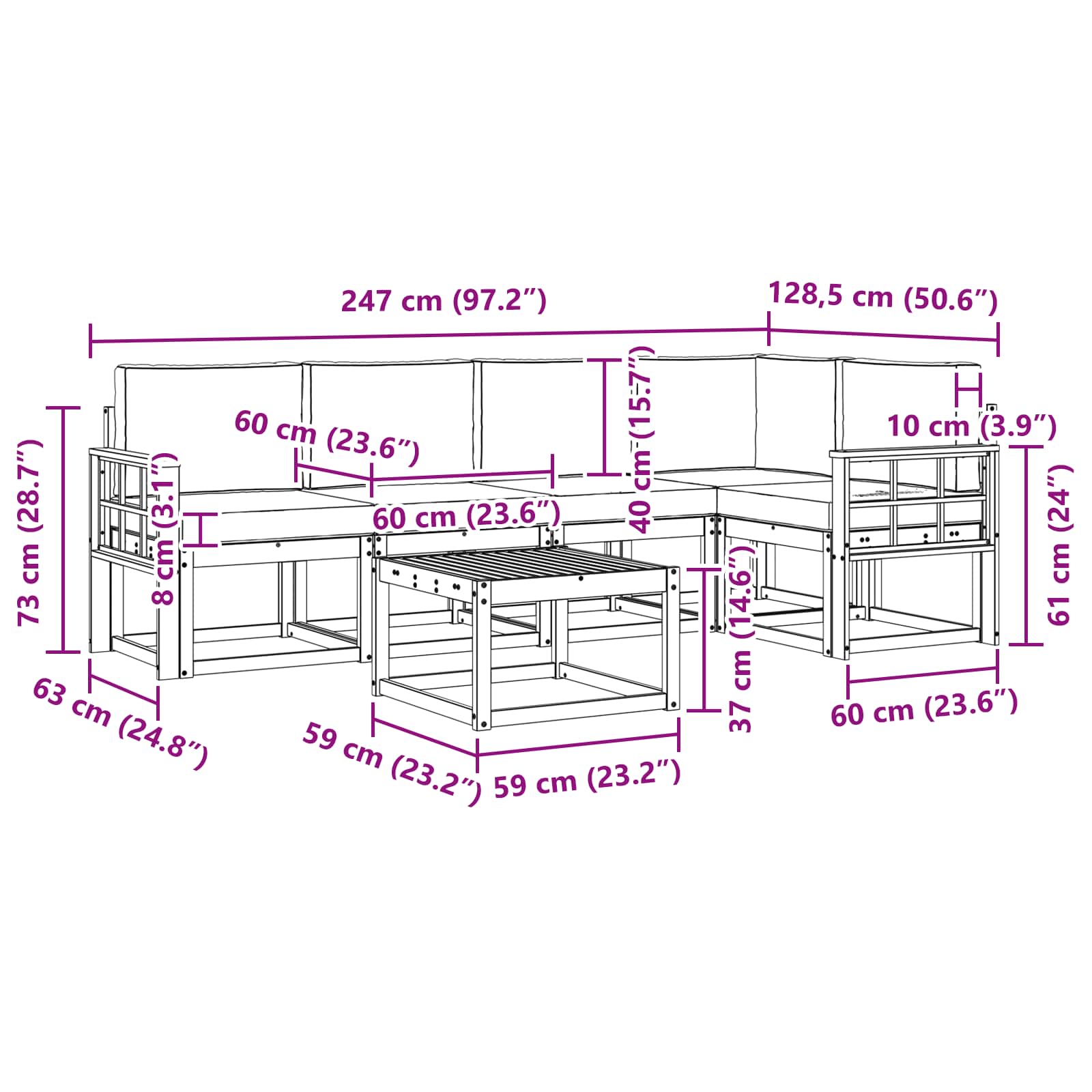 Set vanjskih sofa s jastukom 6 pcs Prirodna i antracit