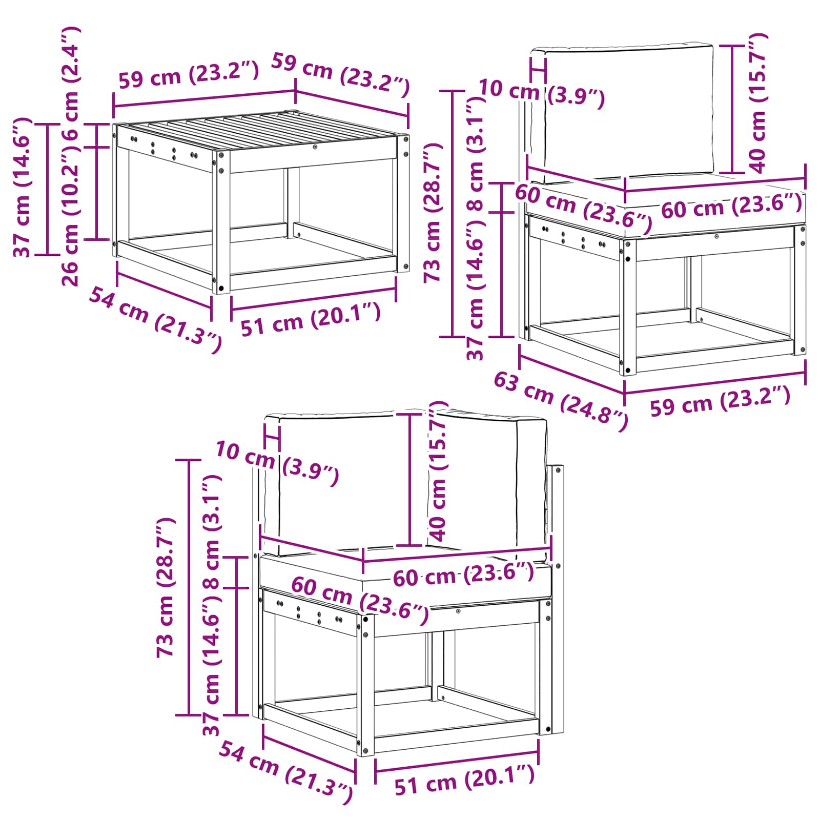 Set vanjskih sofa s jastukom 6 pcs Prirodna i antracit